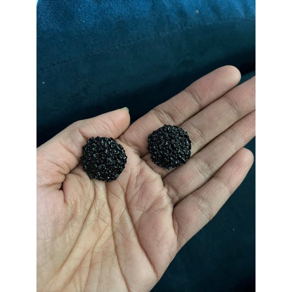 Large Big Black Earring round stud retro statement bold chunky Pierced Pageant - Picture 4 of 7